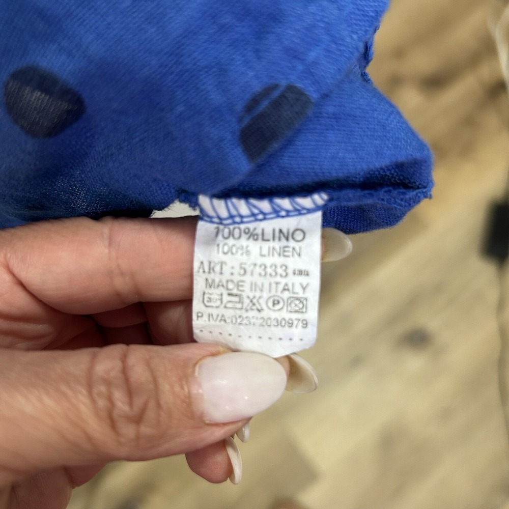 Made In Italy Top Women Medium‎ Blue Button Down Shirt Polka Dots Pocket Linen - Picture 8 of 9